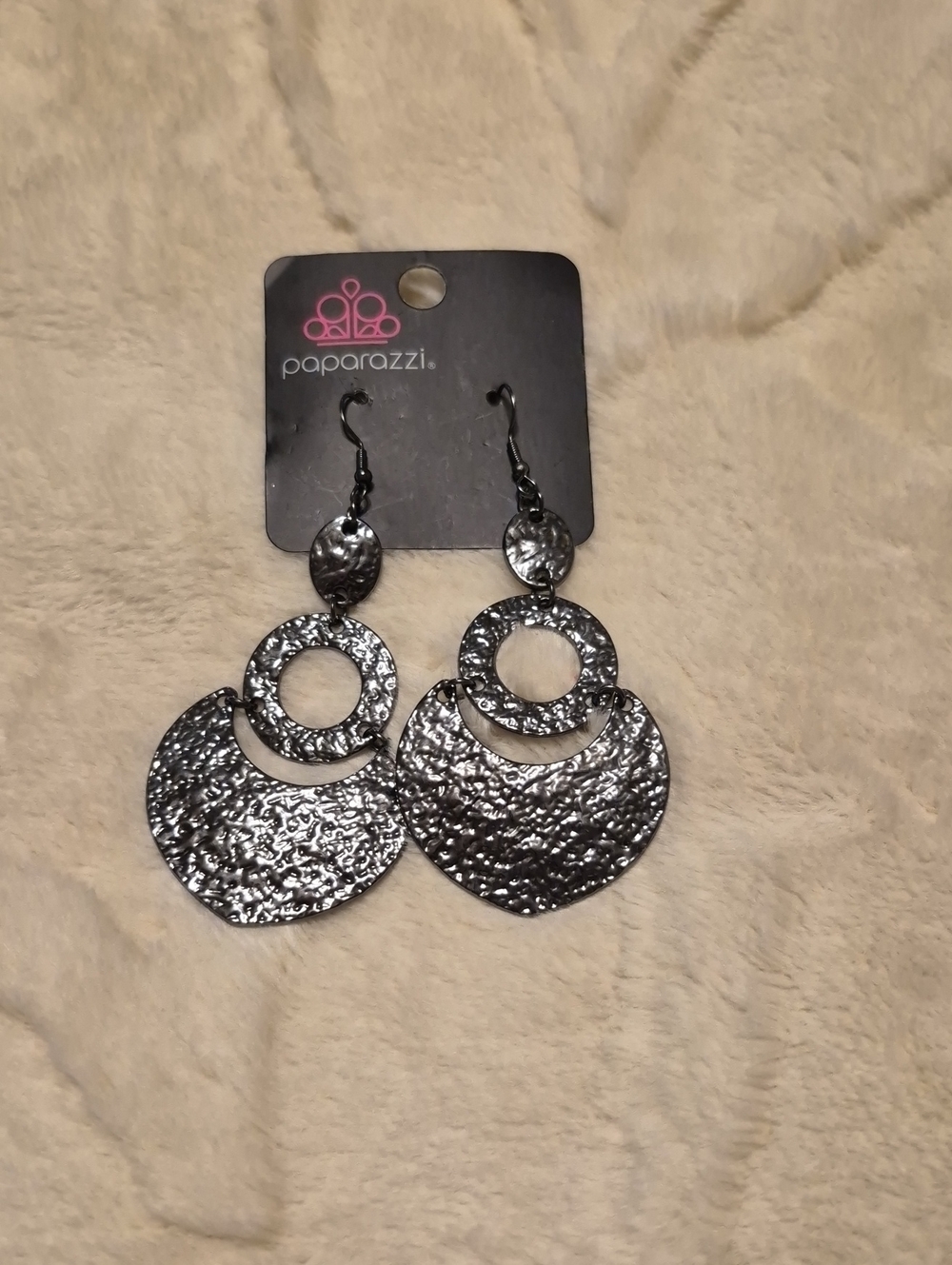 Paparazzi Hammered Gunmetal Layered Circle Drop Earrings